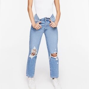 Forever 21 Recycled Cotton Distressed Light Wash Denim Jeans